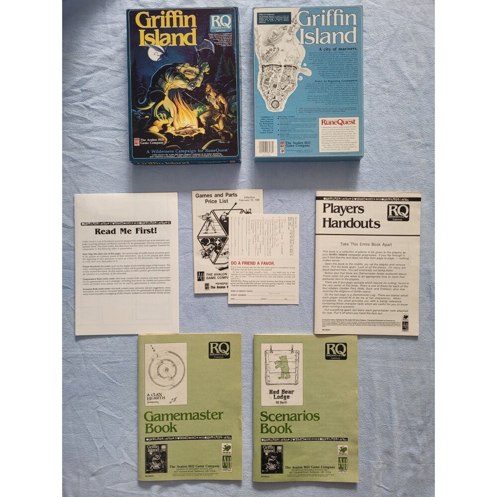 Avalon Hill Runequest Griffin Island VG COMPLETE Wilderness Campaign 8578